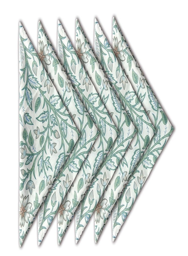 AVKA Studio Craftbot Soft Cotton Printed Napkins 18x18 inches - Washable Thin Cloth Napkins Set of 6 - Everyday Use Party and Events - Sage Green Floral Pattern Indian Block Print Fabric, Sage Green and White - Image 1