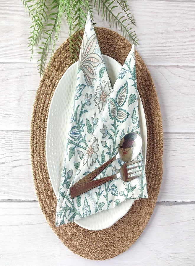 AVKA Studio Craftbot Soft Cotton Printed Napkins 18x18 inches - Washable Thin Cloth Napkins Set of 6 - Everyday Use Party and Events - Sage Green Floral Pattern Indian Block Print Fabric, Sage Green and White - Image 3