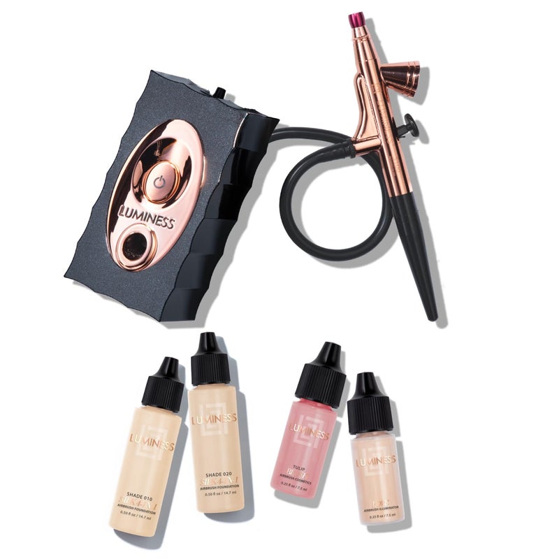 Luminess Air Icon Makeup Airbrush System and 4-Piece Foundation Starter Kit, Fair Coverage - Quick, Easy & Long Lasting Application - Includes Silk 4-In-1 Foundation, Highlighter & Blush - Image 1
