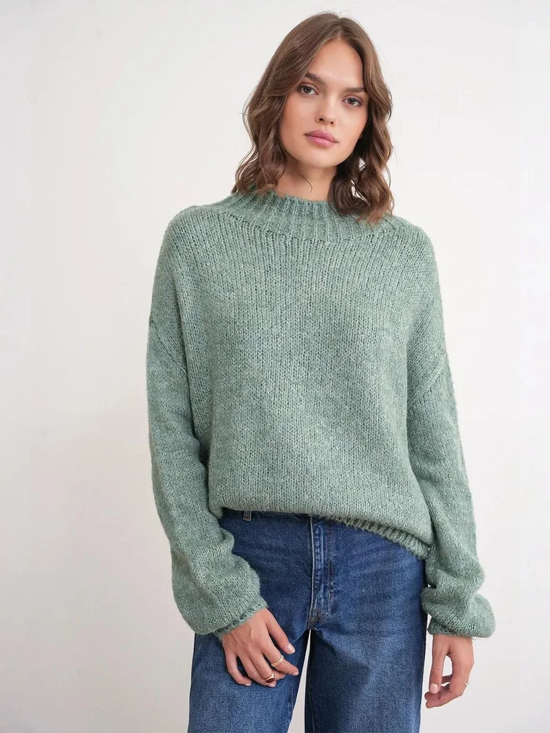 MixRay Mixray Relaxed Fit Crew Neck Thick Knit Sweater