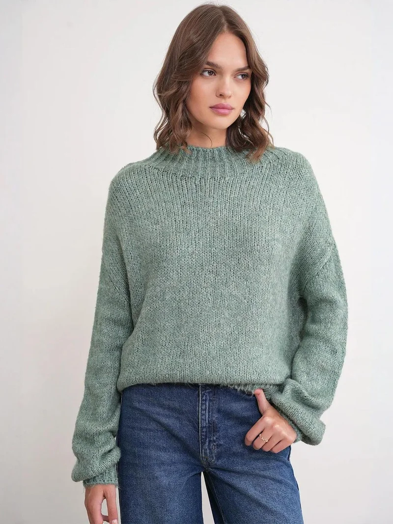 MixRay Mixray Relaxed Fit Crew Neck Thick Knit Sweater