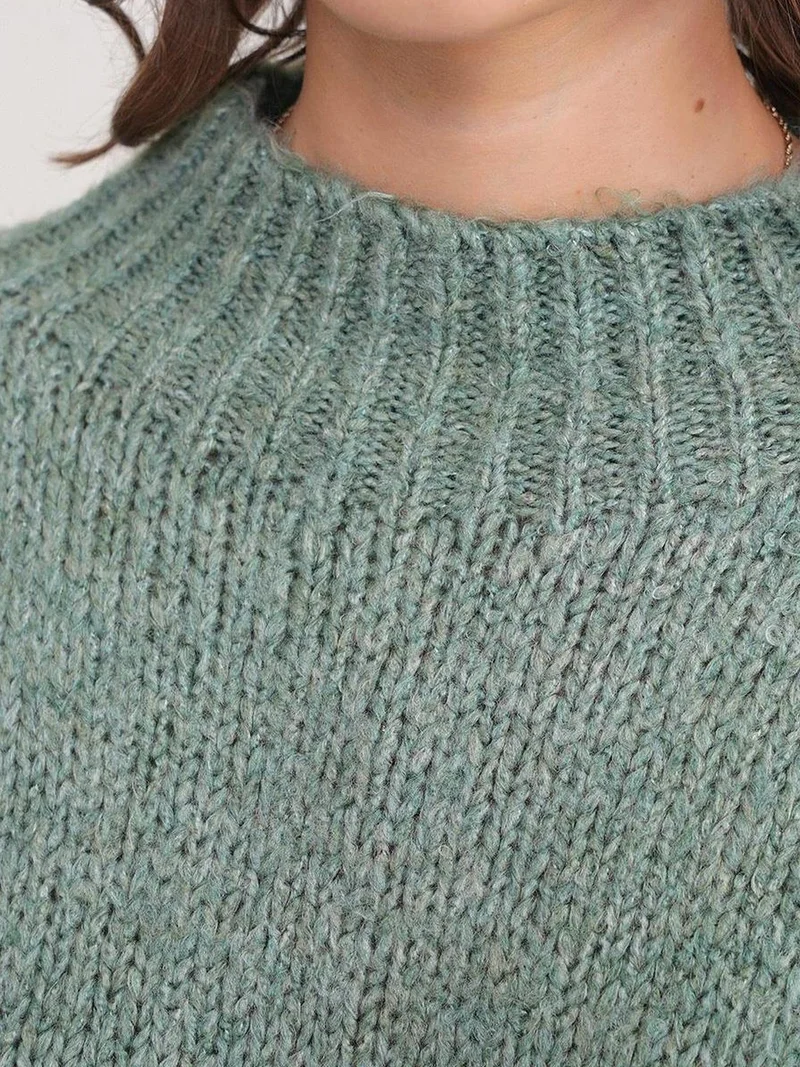 Mixray Sage Green Mixray Relaxed Fit Crew Neck Thick Knit Sweater for Women | Best Price UAE