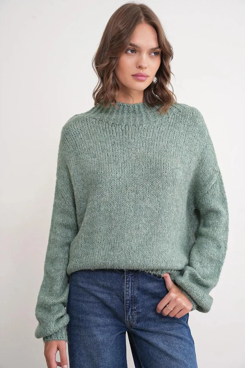 Mixray Mixray Relaxed Fit Crew Neck Thick Knit Sweater