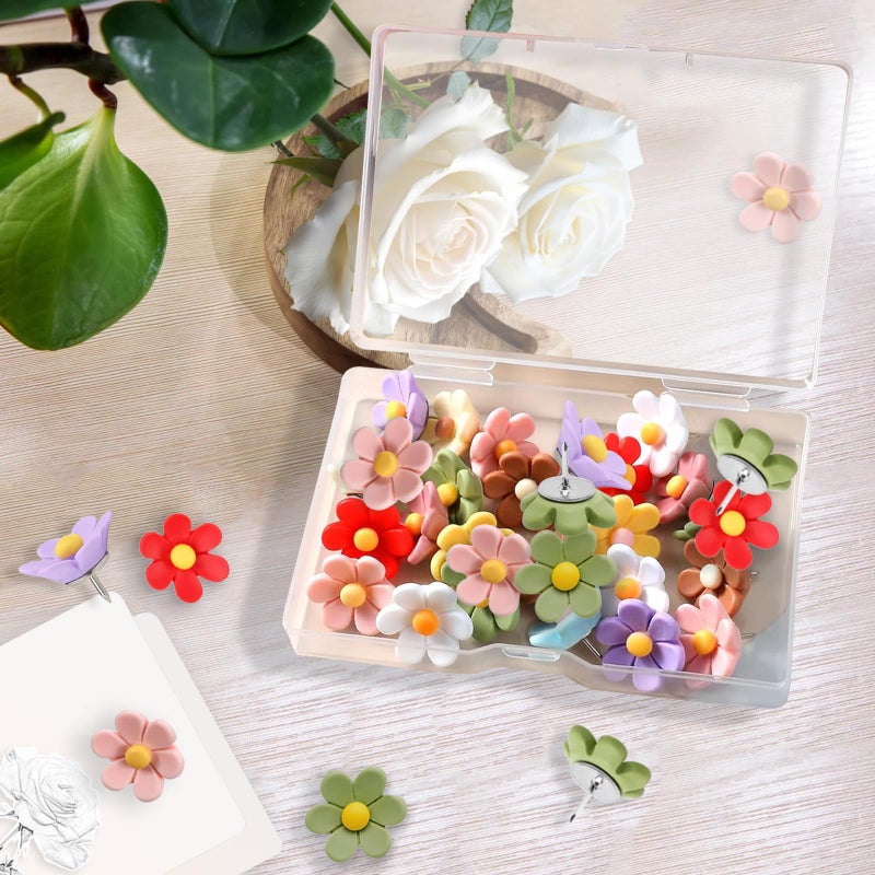 VYNFLICK Flower Push Pins - 50 Pcs Cute Decorative Colorful Floral Thumb Tacks for Cork Board Wall Bulletin Board Travel Map Photo Home Office Supplies Accessories - Image 4