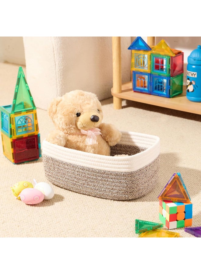 Kawkab White linen-colored shelf storage basket, 3-piece set, dimensions: 30*19*12cm. Small cotton rope woven basket, small storage box for nurseries, bathrooms, closets, cube shelves, decorations, and gift baskets. Used for organizing bathroom shelves, small cotton woven baskets, and nursery decoration baskets. - Image 4