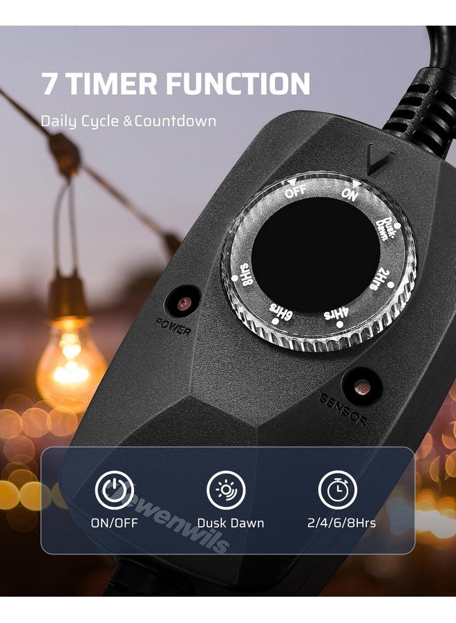 ديوينويلز مؤقت إضاءة خارجي مقاوم للعوامل الجوية من DEWENWILS مع سلك تمديد بطول 12 قدمًا، ومفتاح مؤقت للخلايا الضوئية مع 3 منافذ مؤرضة لديكورات العطلات، وإضاءة المناظر الطبيعية، وأضواء خيطية، ومعتمد من UL - Image 4