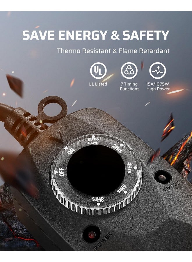 ديوينويلز مؤقت إضاءة خارجي مقاوم للعوامل الجوية من DEWENWILS مع سلك تمديد بطول 12 قدمًا، ومفتاح مؤقت للخلايا الضوئية مع 3 منافذ مؤرضة لديكورات العطلات، وإضاءة المناظر الطبيعية، وأضواء خيطية، ومعتمد من UL - Image 5