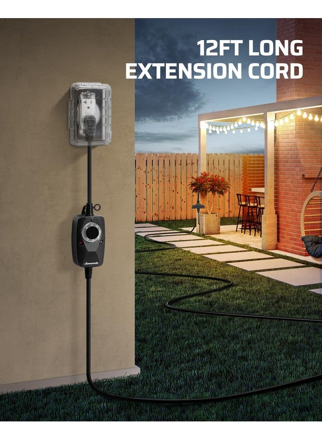 ديوينويلز مؤقت إضاءة خارجي مقاوم للعوامل الجوية من DEWENWILS مع سلك تمديد بطول 12 قدمًا، ومفتاح مؤقت للخلايا الضوئية مع 3 منافذ مؤرضة لديكورات العطلات، وإضاءة المناظر الطبيعية، وأضواء خيطية، ومعتمد من UL - Image 2