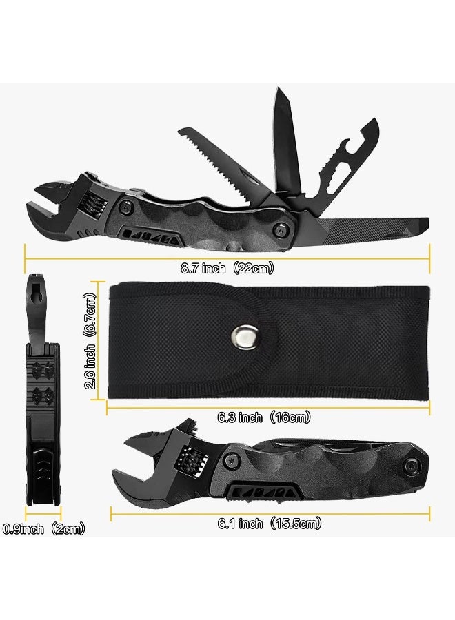 YOUMI Multitool Wrench, Adjustable Wrench with Flathead Phillips Screwdriver, Nail File, Bottle Can Opener, Screwdriver reservoir, Multifunctional Purpose Stainless Steel Tool (black)  - Image 1