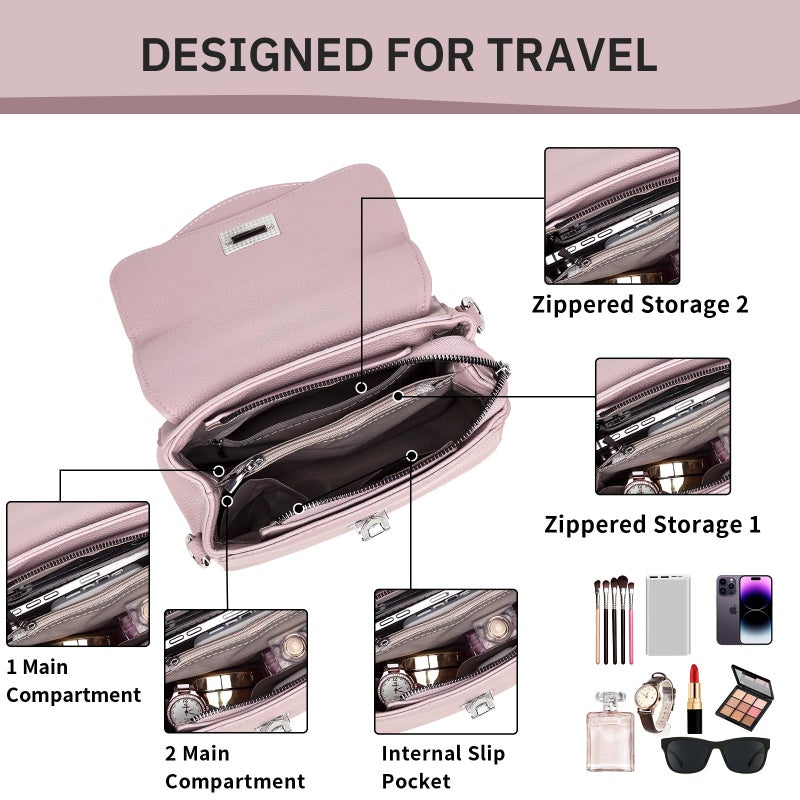 Tigpoy Womenâ€™s Top Handle Bag Satchel Handbag Purses for Women, with Adjustable Crossbody Strap, Daily Shoulder Bags, Top Handle Shoulder Bag Multi-Pocket Purse for Work Travel Gym Beach (Pink) - Image 4