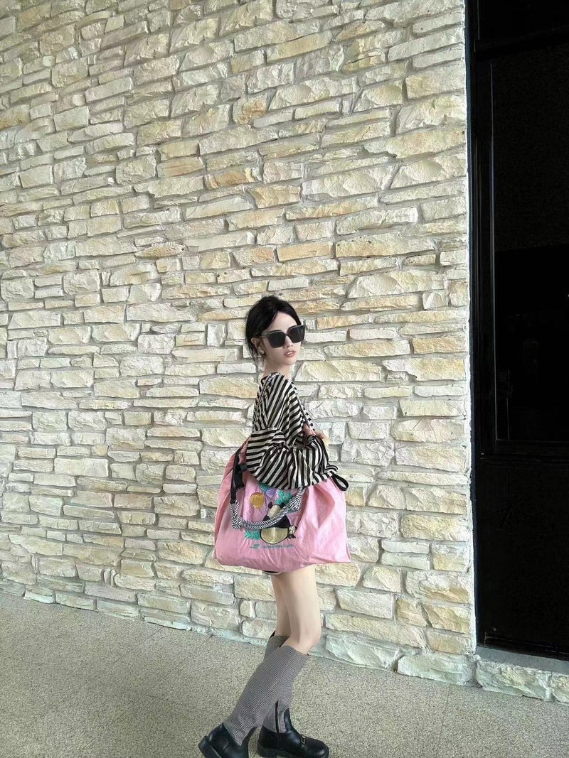 Japanese Style Ball Chain Panda Embroidered Nylon Shopping Bag Simple Commuting All-Match Large Capacity Shoulder Bag Trendy - Image 4