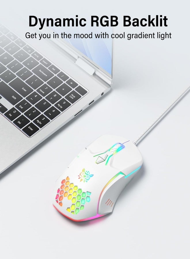 ONITOON Wired USB Mouse, Computer Mouse with RGB Lighting, 4 Adjustable DPI, Ergonomic Optical Office Mouse, 7 Buttons Corded Mice for Window/PC/Laptop/Desktop/Mac/Chromebook, White - Image 2