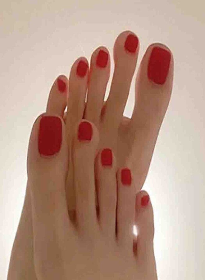 Outyua Red Square Fake Toenails Matte Press on Toe Nails Short Acrylic False Toes Nails Artificial Beach Full Cover Toenail for Women 24 Pcs (Red) - Image 5