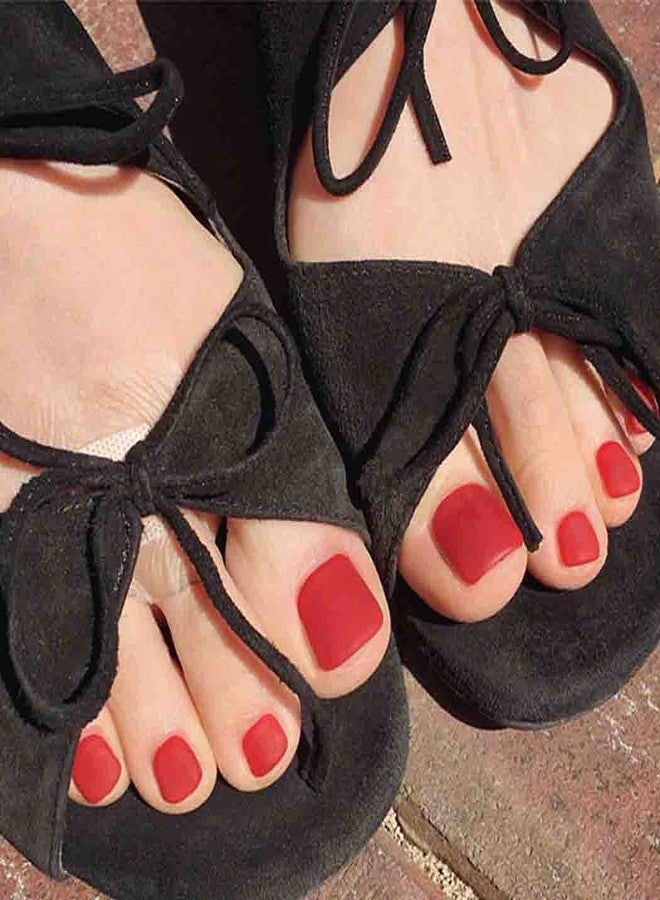 Outyua Red Square Fake Toenails Matte Press on Toe Nails Short Acrylic False Toes Nails Artificial Beach Full Cover Toenail for Women 24 Pcs (Red) - Image 4