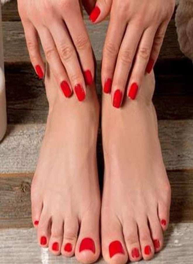 Outyua Red Square Fake Toenails Matte Press on Toe Nails Short Acrylic False Toes Nails Artificial Beach Full Cover Toenail for Women 24 Pcs (Red) - Image 2