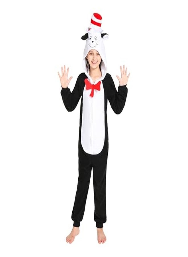 Wizland Cat Costume Onesie for Kids Book Character One Piece Plush Animal Jumpsuit, Halloween Christmas Cosplay Costumes Boys&Girls Sleepwear, Detachable Tail And Hat 6-8 - Image 3