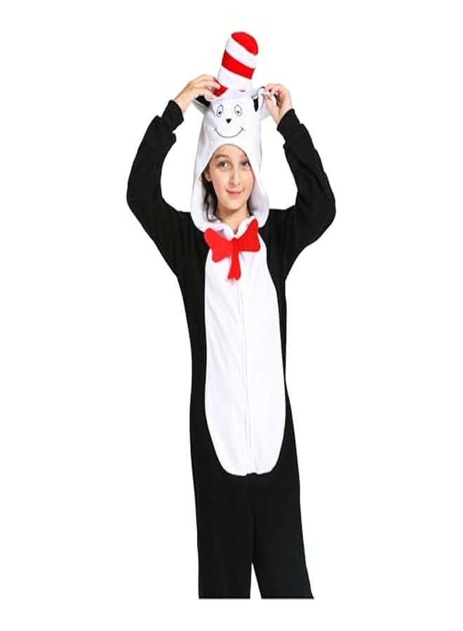 Wizland Cat Costume Onesie for Kids Book Character One Piece Plush Animal Jumpsuit, Halloween Christmas Cosplay Costumes Boys&Girls Sleepwear, Detachable Tail And Hat 6-8 - Image 4