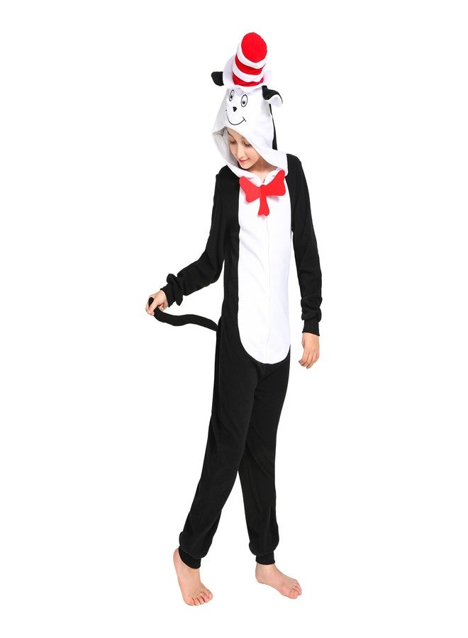 Wizland Cat Costume Onesie for Kids Book Character One Piece Plush Animal Jumpsuit, Halloween Christmas Cosplay Costumes Boys&Girls Sleepwear, Detachable Tail And Hat 6-8 - Image 1