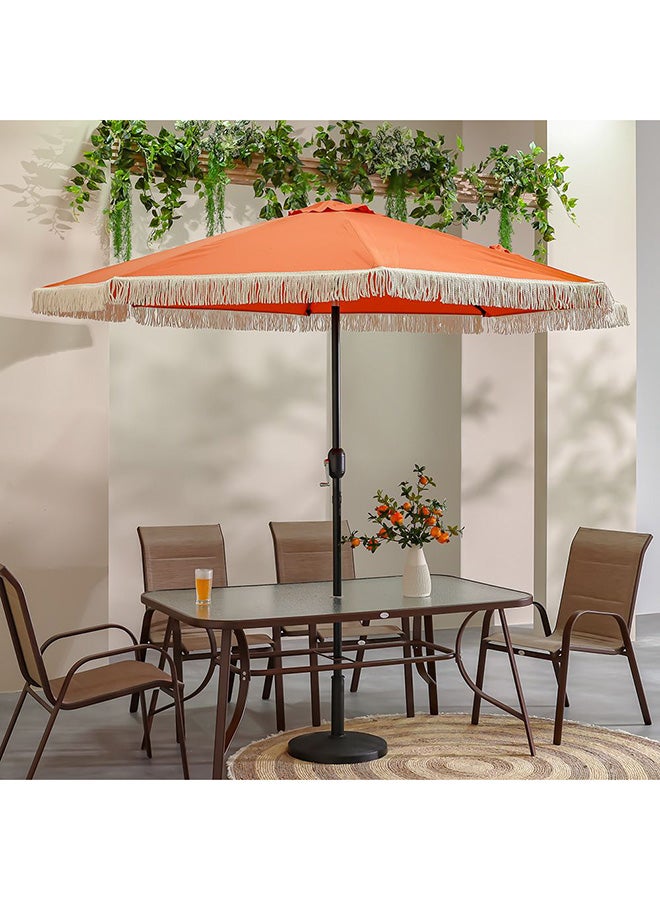 DANUBE HOME Oasis Umbrella With Tassel Without Base 2.7m Adjustable Patio Parasol | Modern Design Outdoor Sun Shade Waterproof Canopy With UV Protection For Balcony Beach Pool 270x270 Cm - Orange  - Image 1