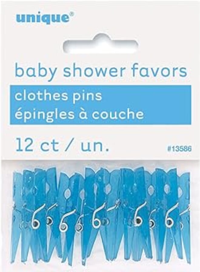 Unique Party 13586 - Plastic Blue Clothes Peg Baby Shower Favours, Pack of 12