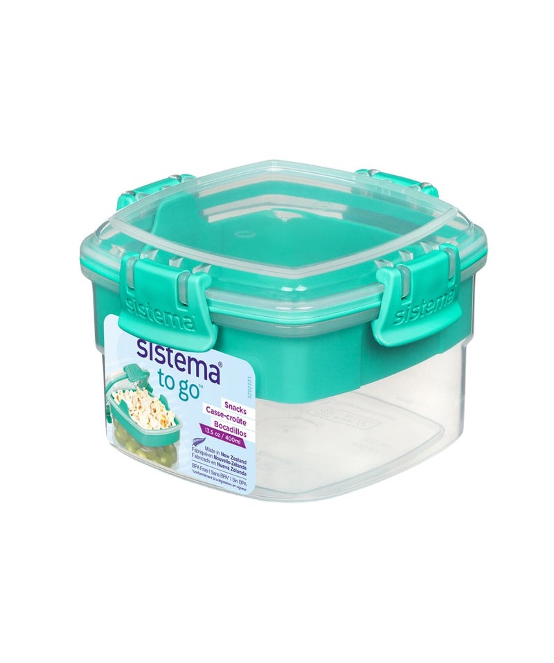 Sistema Snack To Go 400ml Green Clip – BPA Free Snack Container with Leak-Resistant Locking Lid, Reusable Food Storage Box for Fruits, Nuts, Yogurt, Meal Prep, School, Office & Travel - Image 1