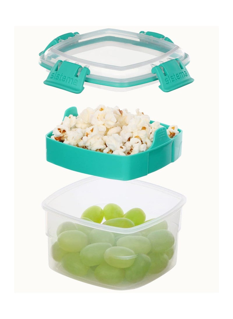 Sistema Snack To Go 400ml Green Clip – BPA Free Snack Container with Leak-Resistant Locking Lid, Reusable Food Storage Box for Fruits, Nuts, Yogurt, Meal Prep, School, Office & Travel - Image 2