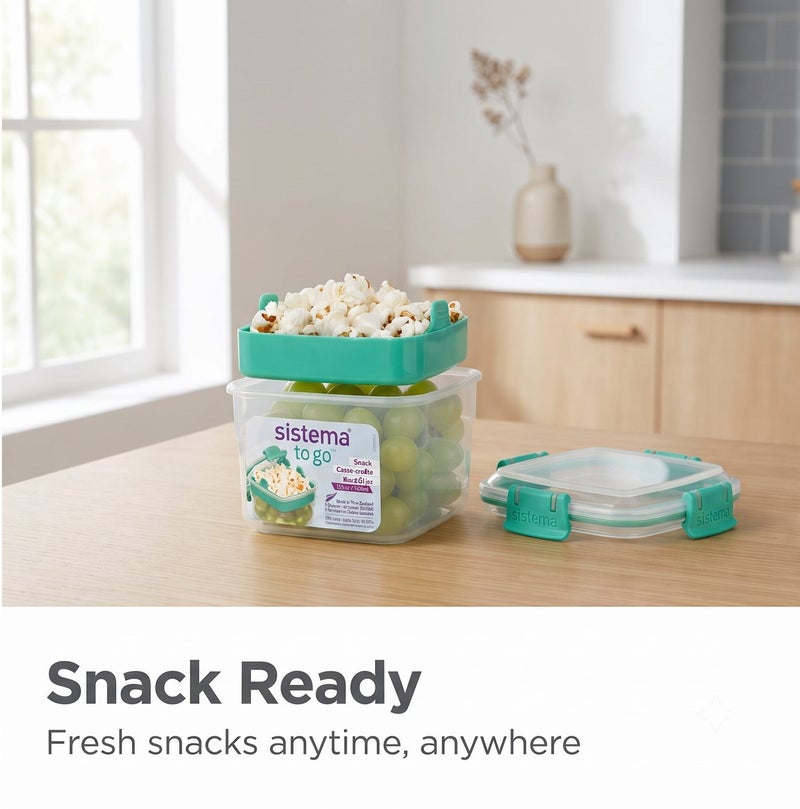 Sistema Snack To Go 400ml Green Clip – BPA Free Snack Container with Leak-Resistant Locking Lid, Reusable Food Storage Box for Fruits, Nuts, Yogurt, Meal Prep, School, Office & Travel - Image 5
