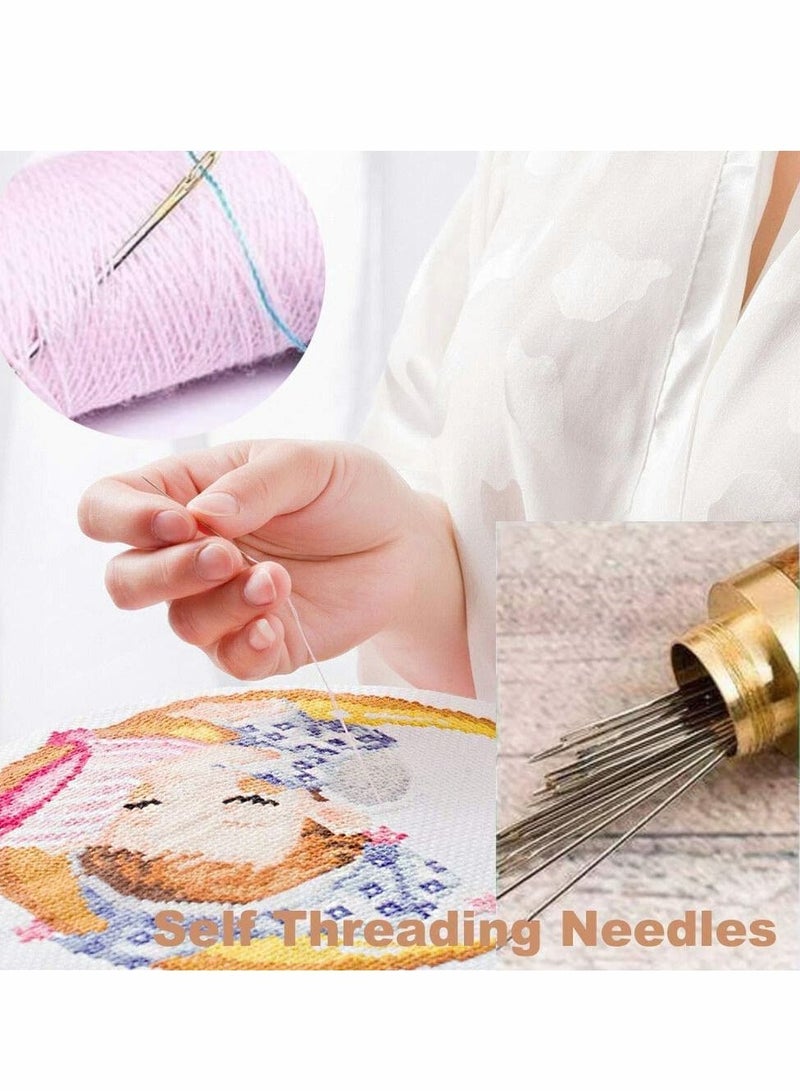 Y&D Sewing Kits 2 Pieces Wooden Needle Case with 12 Self Threading Needles and 4 Large-Eye Leather Stitching for Storing Handmade Embroidery Accessories - Image 3