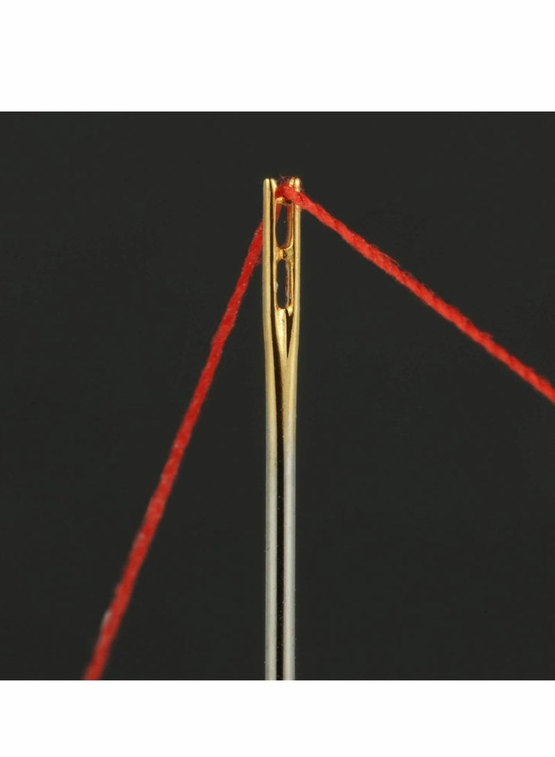 Y&D Sewing Kits 2 Pieces Wooden Needle Case with 12 Self Threading Needles and 4 Large-Eye Leather Stitching for Storing Handmade Embroidery Accessories - Image 2