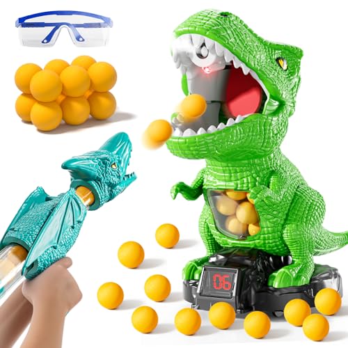 JUKUDAHU Dinosaur Shooting Boy Toys for Kids Age 3 4 5 6 7 8 Moveable Shooting Game with Scoreboard Light and Sound 12 Foam Balls Boy Toddler Toys 57 68 810 Competition Game Gifts Green - Image 1