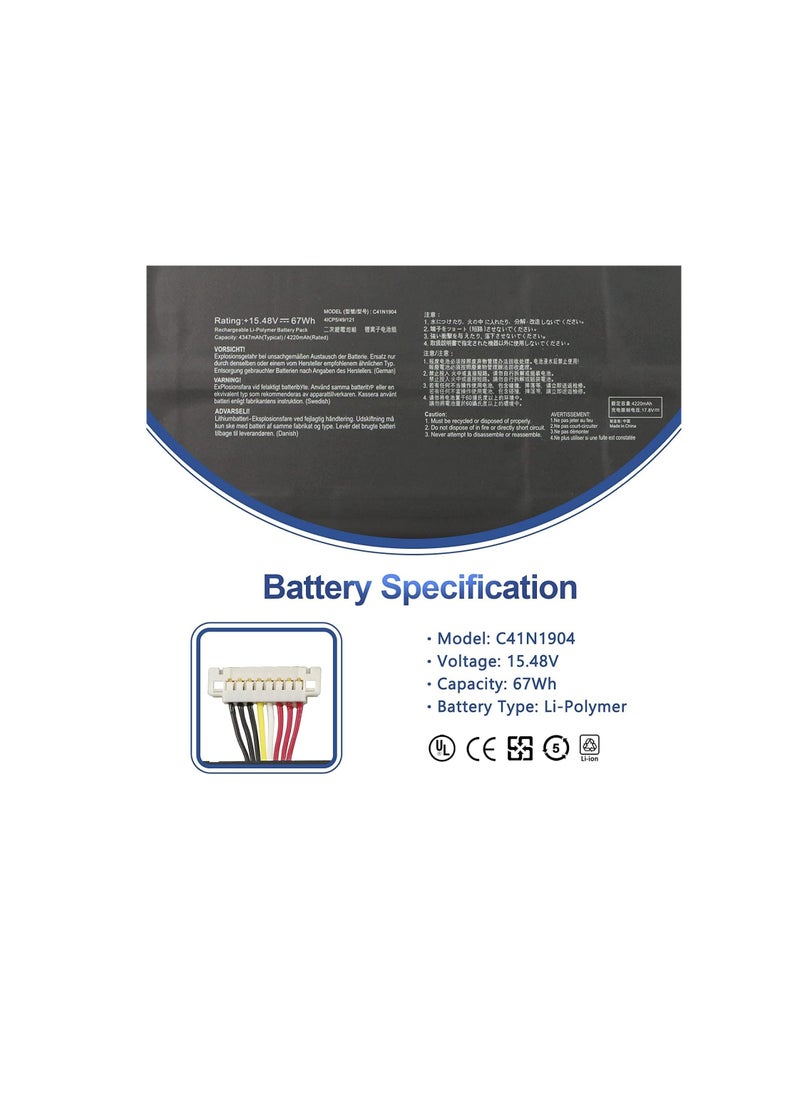 15.48V 67Wh/4-cells C41N1904 C41N1904-1 Laptop battery compatible for Asus Zenbook Flip 13 UX363EA UX363JA