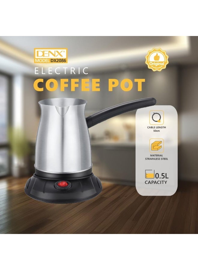 DENX Electric Coffee Pot 0.5L 650W Stainless Steel - Silver/Black (Model DX2086) - Image 3