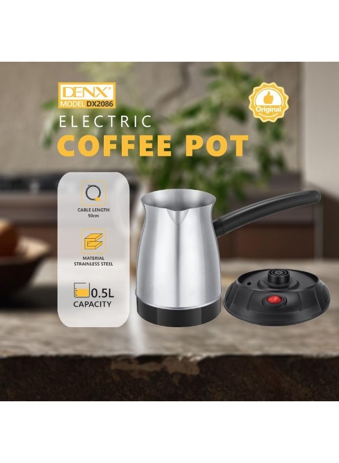 DENX Electric Coffee Pot 0.5L 650W Stainless Steel - Silver/Black (Model DX2086) - Image 4