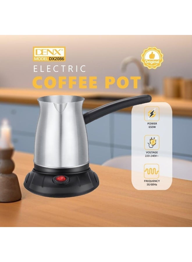 DENX Electric Coffee Pot 0.5L 650W Stainless Steel - Silver/Black (Model DX2086) - Image 5