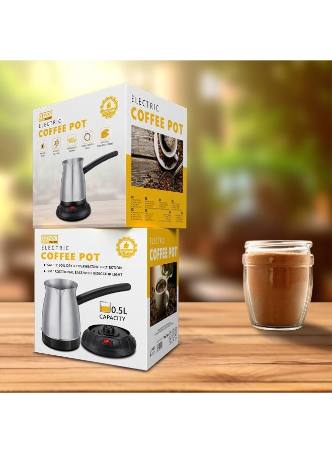 DENX Electric Coffee Pot 0.5L 650W Stainless Steel - Silver/Black (Model DX2086) - Image 2