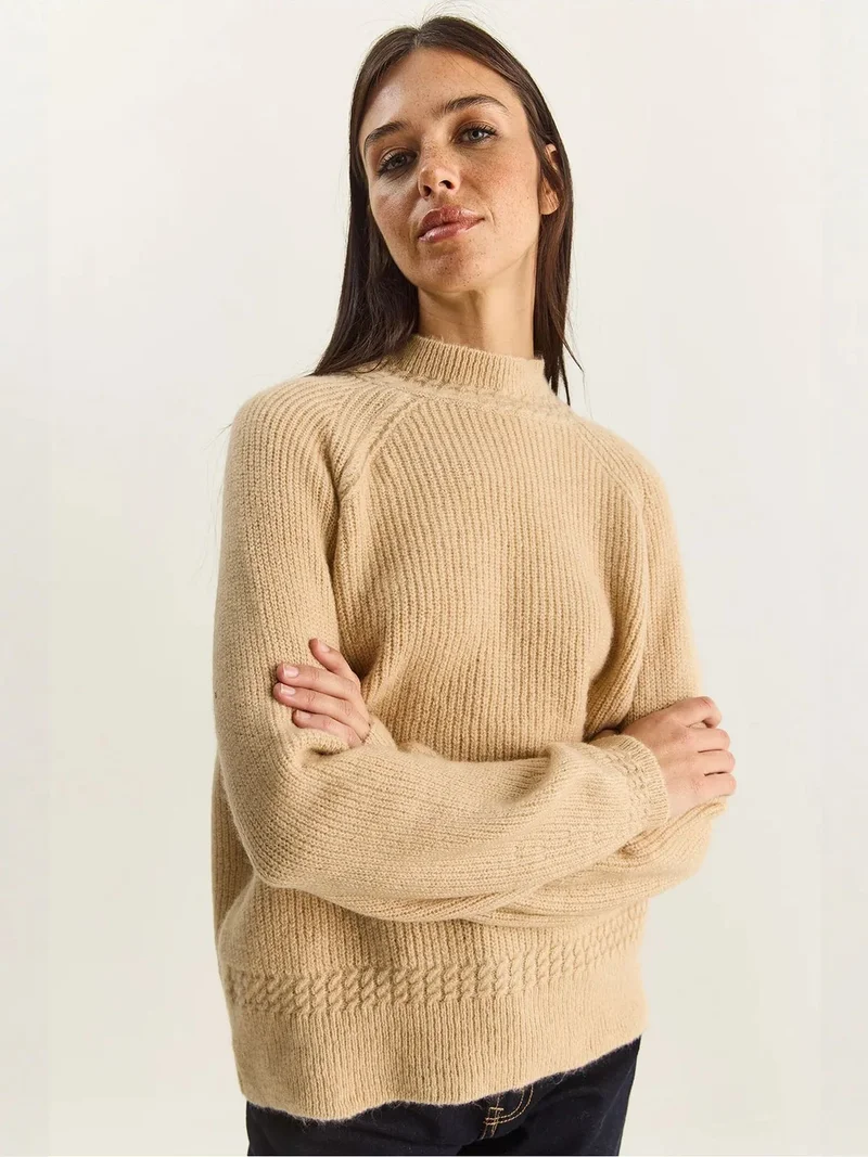 Bianco Lucci Beige Natural LUCCI Oversized Crew Neck Knit Sweater for Women | Best Price UAE