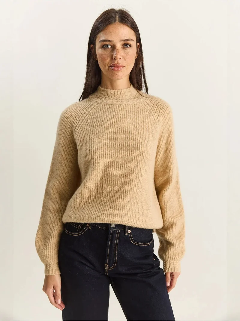 Bianco Lucci Beige Natural LUCCI Oversized Crew Neck Knit Sweater for Women | Best Price UAE