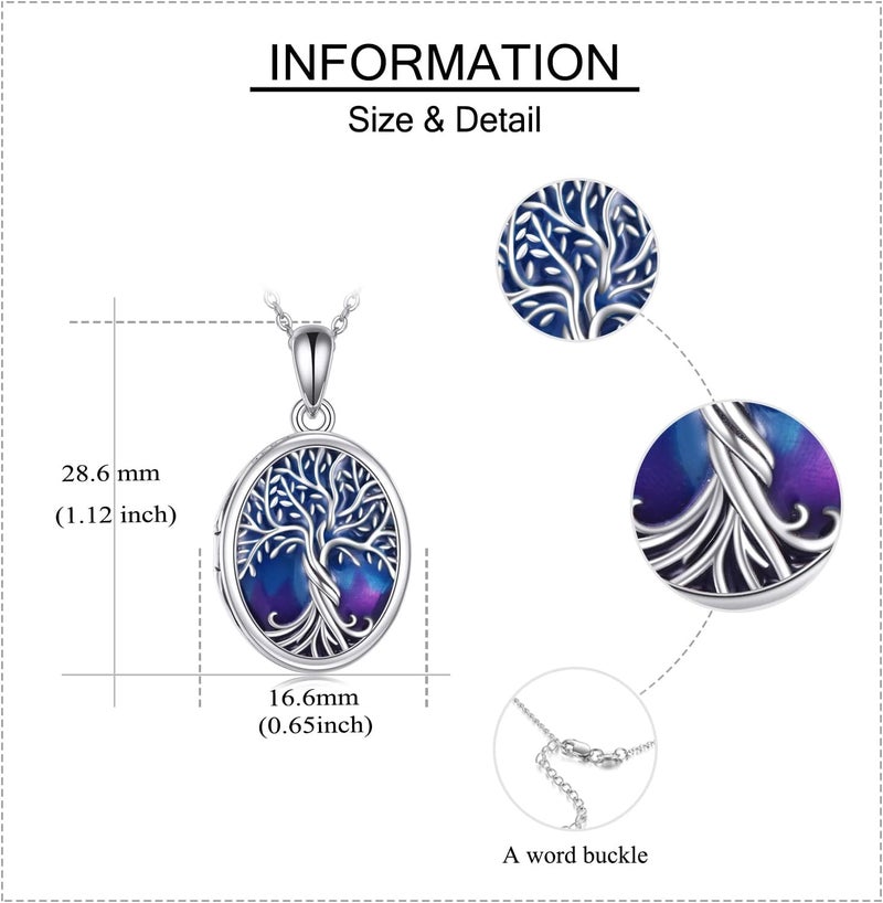 ONEFINITY Store Tree of Life Locket Necklace Sterling Silver Locket Necklace That Holds Pictures Tree of Life Locket Pendant for Women Wife Girlfriend - Image 5