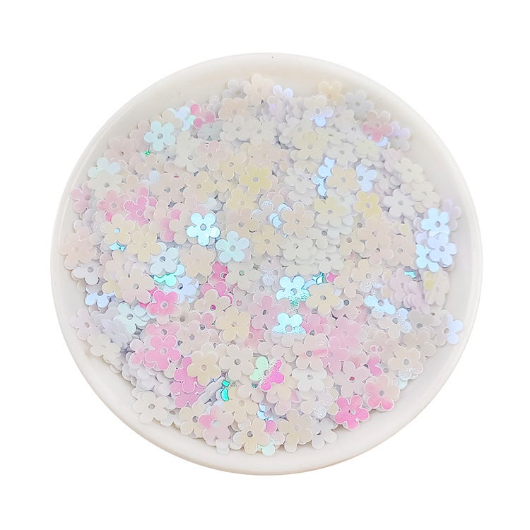 Ya Le Duo flower sequins 7MM five-petal plum flower beads in the hole plane milk color perforated DIY jewelry accessories sequins C4 AB White
