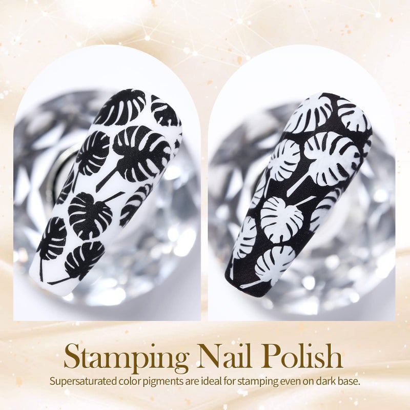 BORN PRETTY Nail Art Stamping Polish White Black Manicure Image Stamp Polish Set Print Polish Varnish 2 Bottles 10ml 0.34fl oz - Image 2