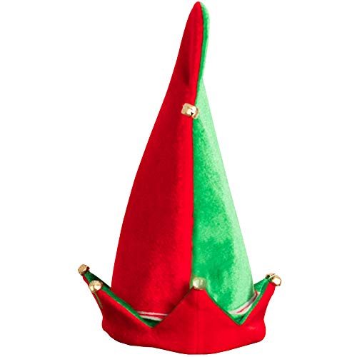 Skeleteen Funny Christmas Elf Hat - Red and Green Jolly Velvet Holiday Elven Novelty Costume Hats with Jingle Bell Designs for Kids - Image 1