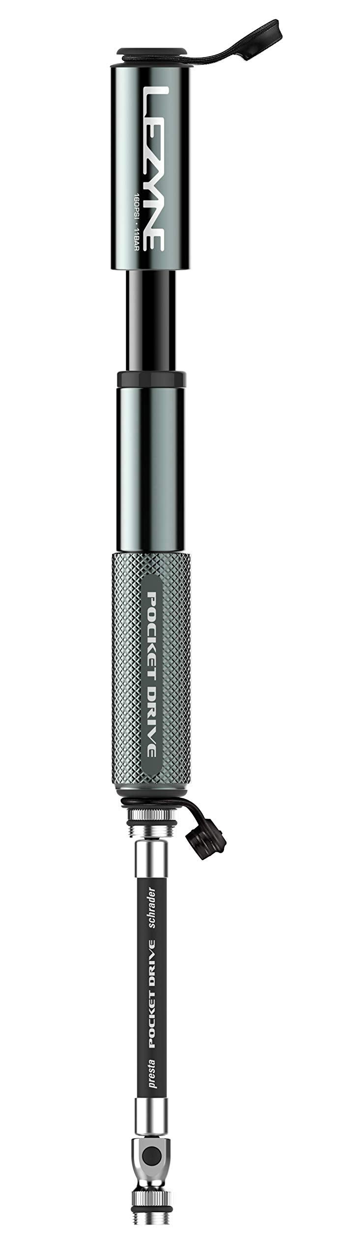 LEZYNE مضخة دراجة LEZYNE Pocket Drive، ضغط عالي 160 PSI، متوافقة مع فالف بريستا وشرايدر، مضخة دراجة (رمادي فاتح) - Image 2