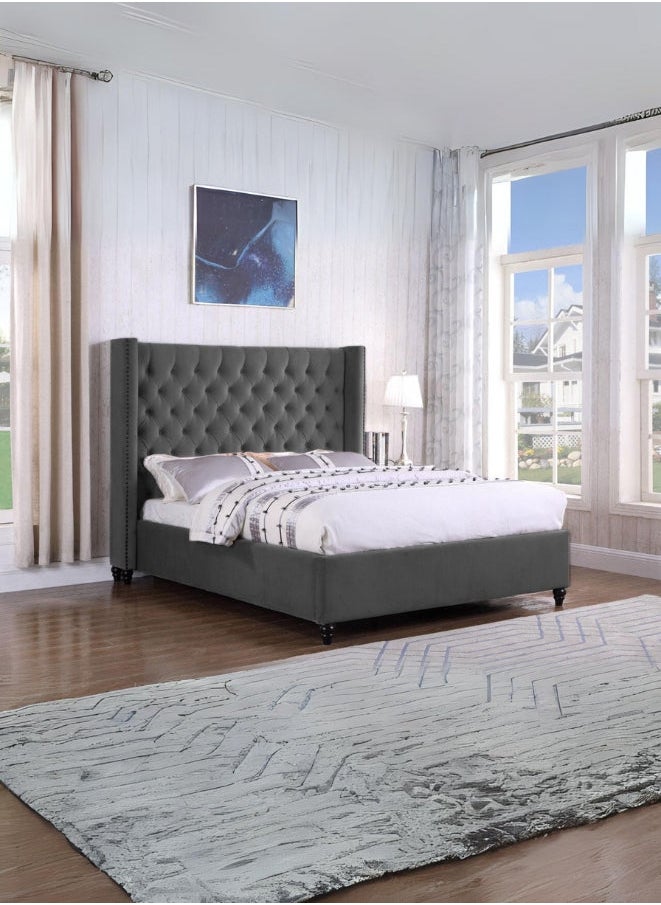 Bed and Mattress Zone Bruce Wayne Tufted Upholstered Bed 200x120 Double Size Grey Color 