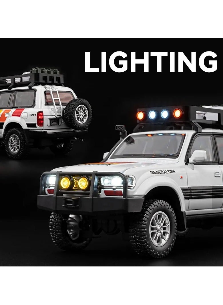 Toyland 1: 24 Scale Land Cruiser LC80 Model Car Toy, Alloy Diecast 6 Doors Openable Vehicle with Light Sound, Pullback Off-road Vintage Car  - Image 3