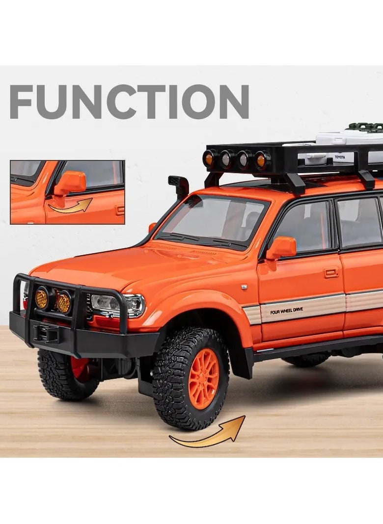 Toyland 1: 24 Scale Land Cruiser LC80 Model Car Toy, Alloy Diecast 6 Doors Openable Vehicle with Light Sound, Pullback Off-road Vintage Car  - Image 2