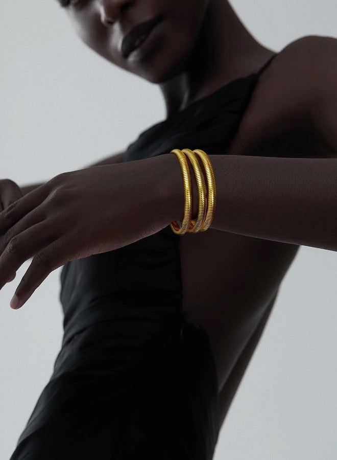 badu Gold Bangle Filled Bracelets for Women waterproof Stretchy Stainless steel Link Chain Flexible Bracelets - Image 4