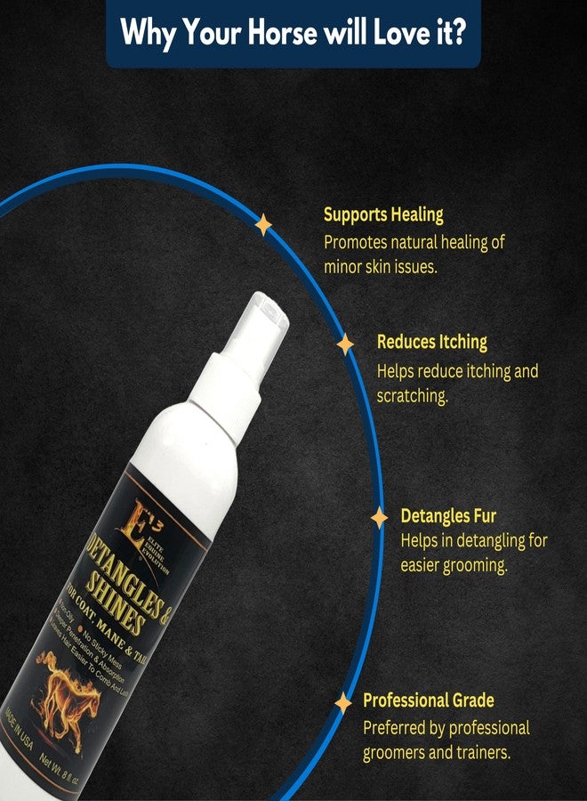 E3 فك تشابك الشعر ومنحه لمعاناً للخيول - يفك تشابك العرف والذيل على الفور، ويضيف لمعاناً رائعاً، ويرطب وينعم الشعر، غير دهني، معتمد من قبل الأطباء البيطريين (8 أونصة سائلة) - Image 4