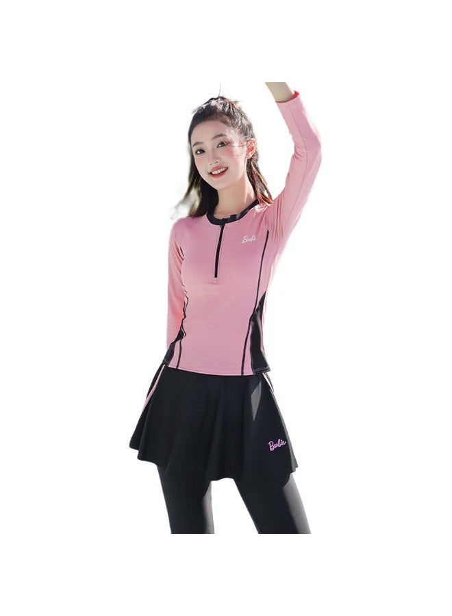Barbie Two-Piece Swimsuit For Women, Conservative Tummy Control Slimming Long Sleeve Top And Long Pants, Sports Swimwear For Hot Springs And Beach Vacation - Image 1