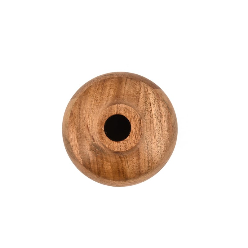 Mahasu Vases Acacia Wood Small Round Hand-Carved | Handmade Vase | Handmade Home Office Table Vase (4" X 4" X 4") - Image 3