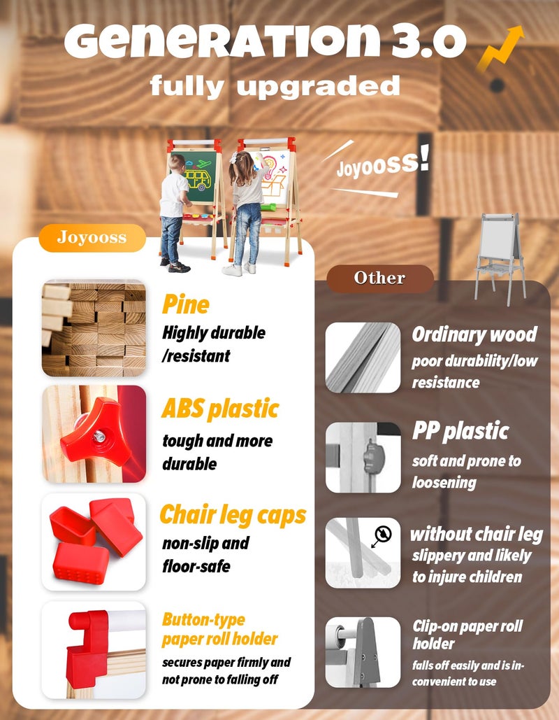 JOYOOSS Easel for Kids Art Easel Kids Easels for Toddlers,Wooden Kid Easel with Paper Roll - Adjustable Magnetic Double Sided, Toddler Art Easel for Toddlers 2-4 Years and Art Easel for Kids Ages 4-8 - Image 3